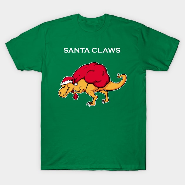 Santa Claws Shirt Funny Dino Christmas Tshirt T Rex Holiday Gift Santa Christmas Party Tee T-Shirt by NickDezArts